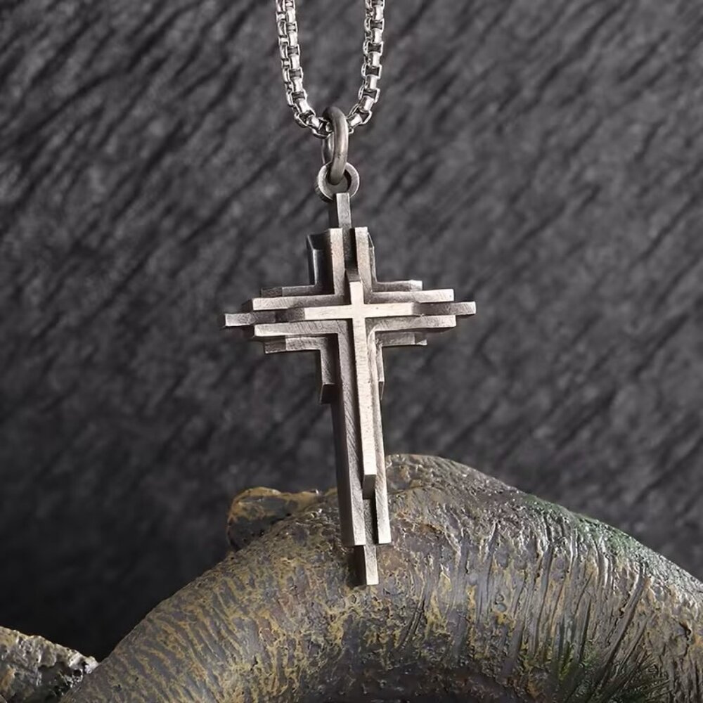 Modern Layered Cross Necklace Pendant Christian Gothic Minimalist Unisex Gift